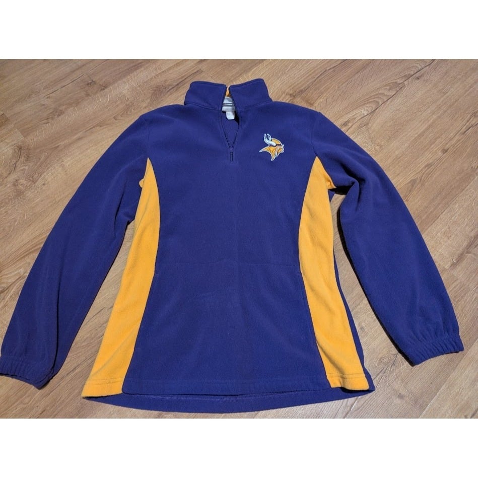 NFL Team Apparel Vikings Fleece Pullover Half Zip Purple Gold Medium