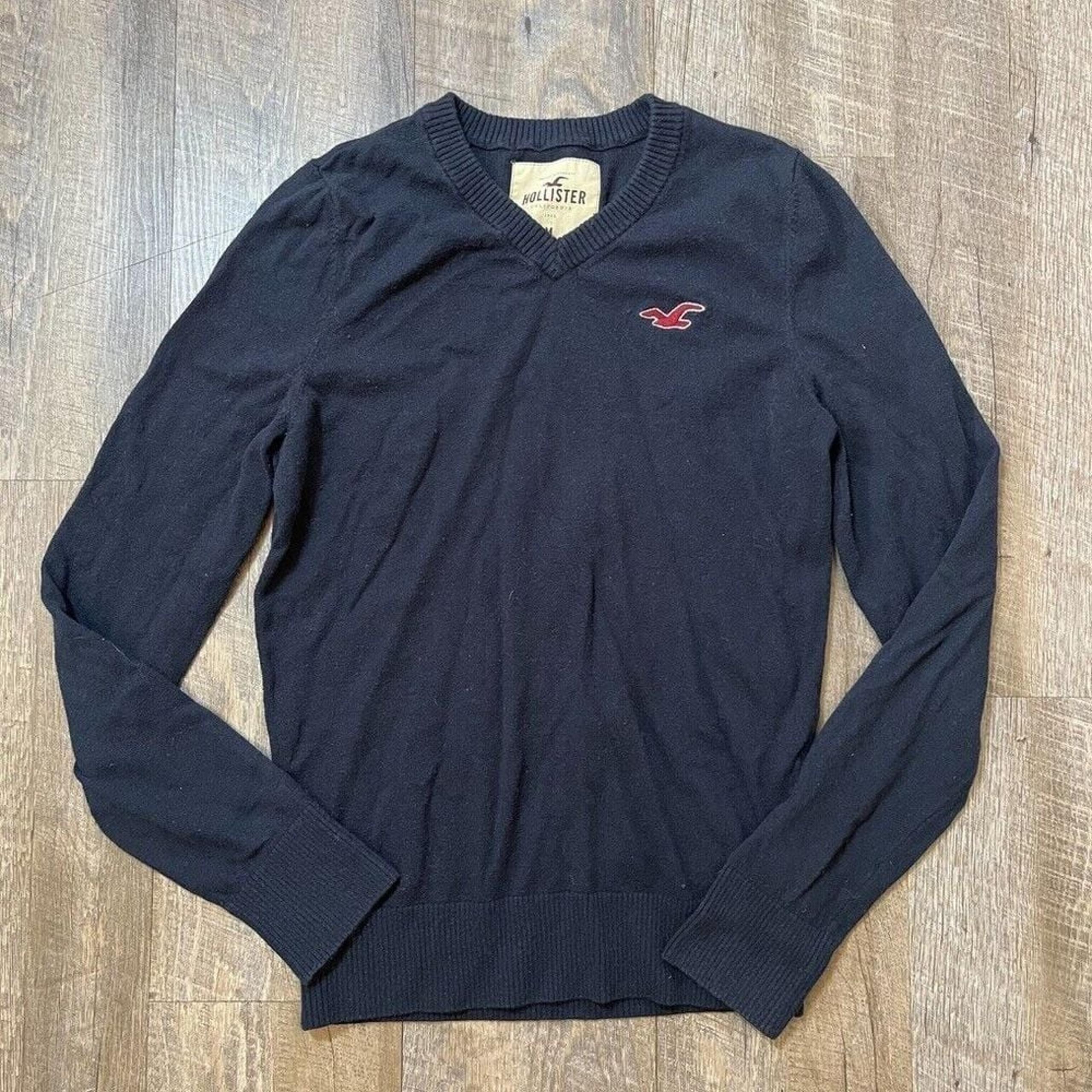 2000s Y2k Hollister Navy Blue Long Sleeve V Neck Sweater Womens Size Medium