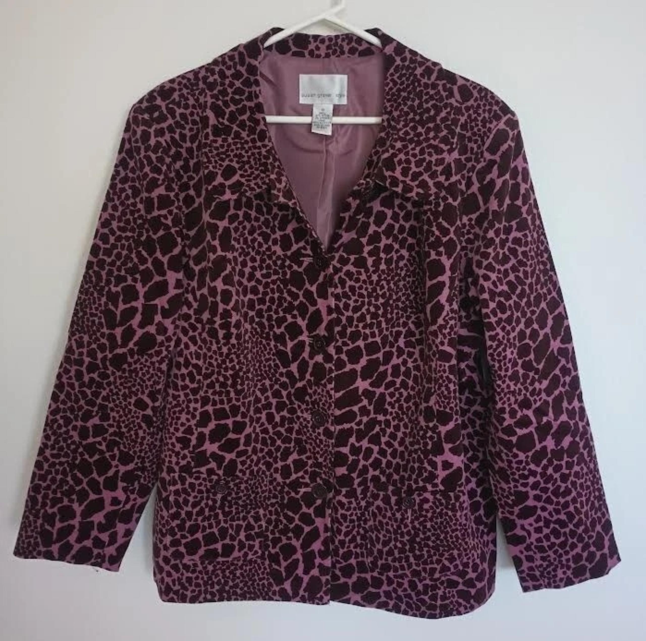 SUSAN GRAVER WOMEN'S BLAZER JACKET CORDUROY MAUVE BROWN ANIMAL PRINT LINED 1X