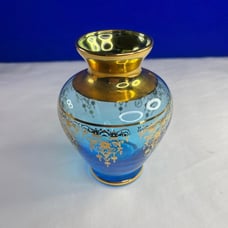 Light Blue Vecchia Murano Art Glass Vases - 5” tall - 24k gold leaf