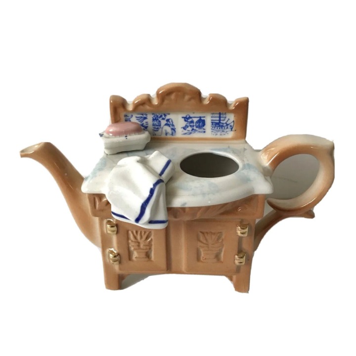 Paul Cardew ceramic dry sink mini teapot dollhouse Delft blue Chinese art 3.5”