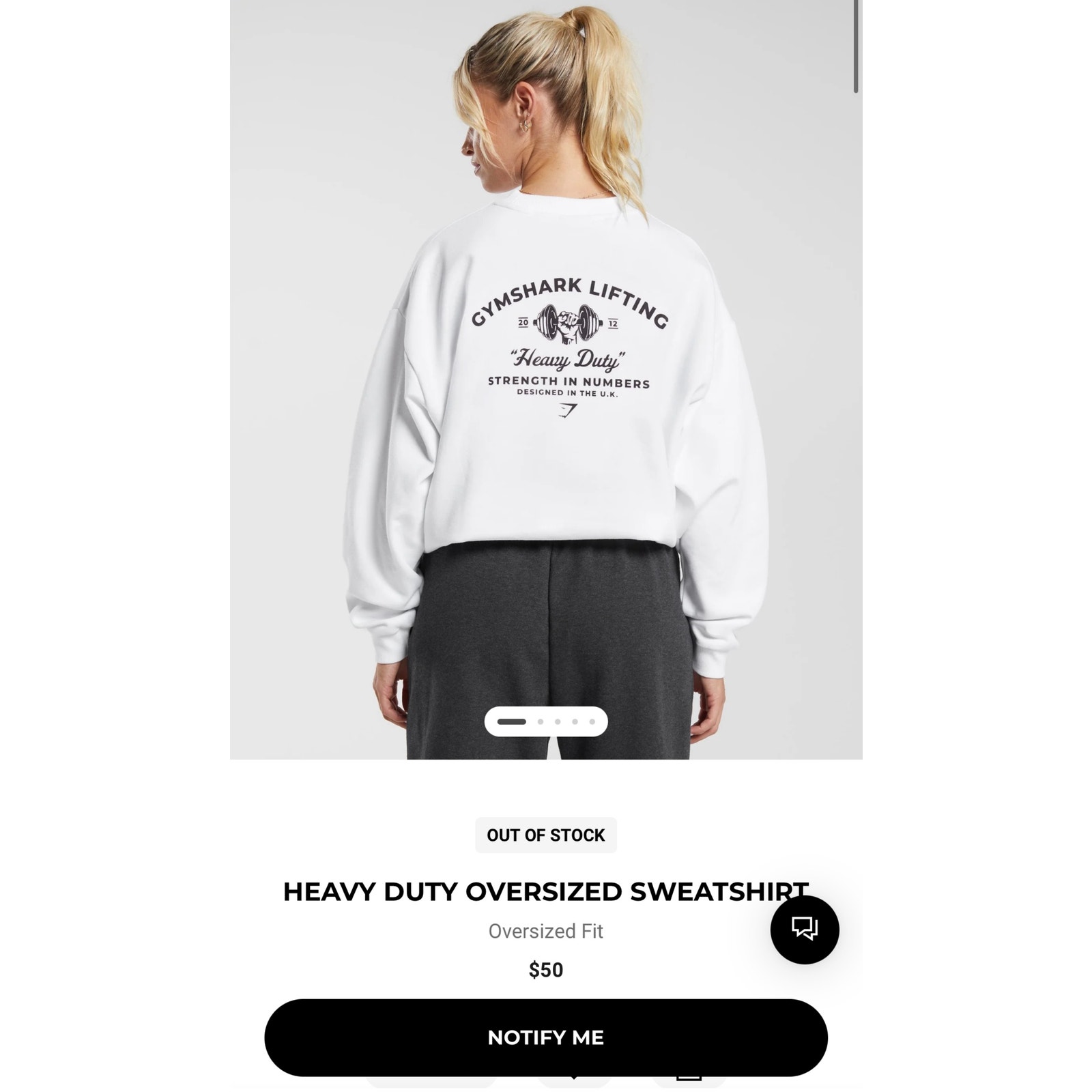Gymshark Heavy Duty Oversized Sweatshirt Size M