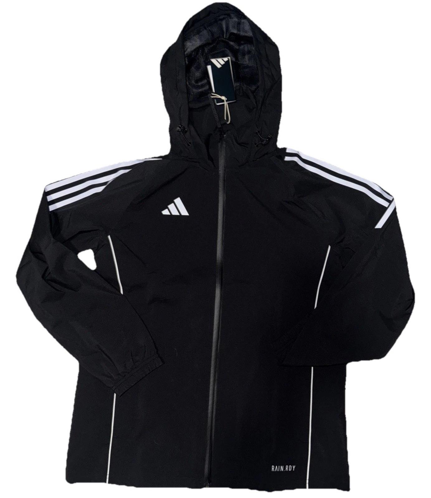 Nwt adidas Black White women Tiro 24 Rain Jacket foldable HoodThree Stripe $160