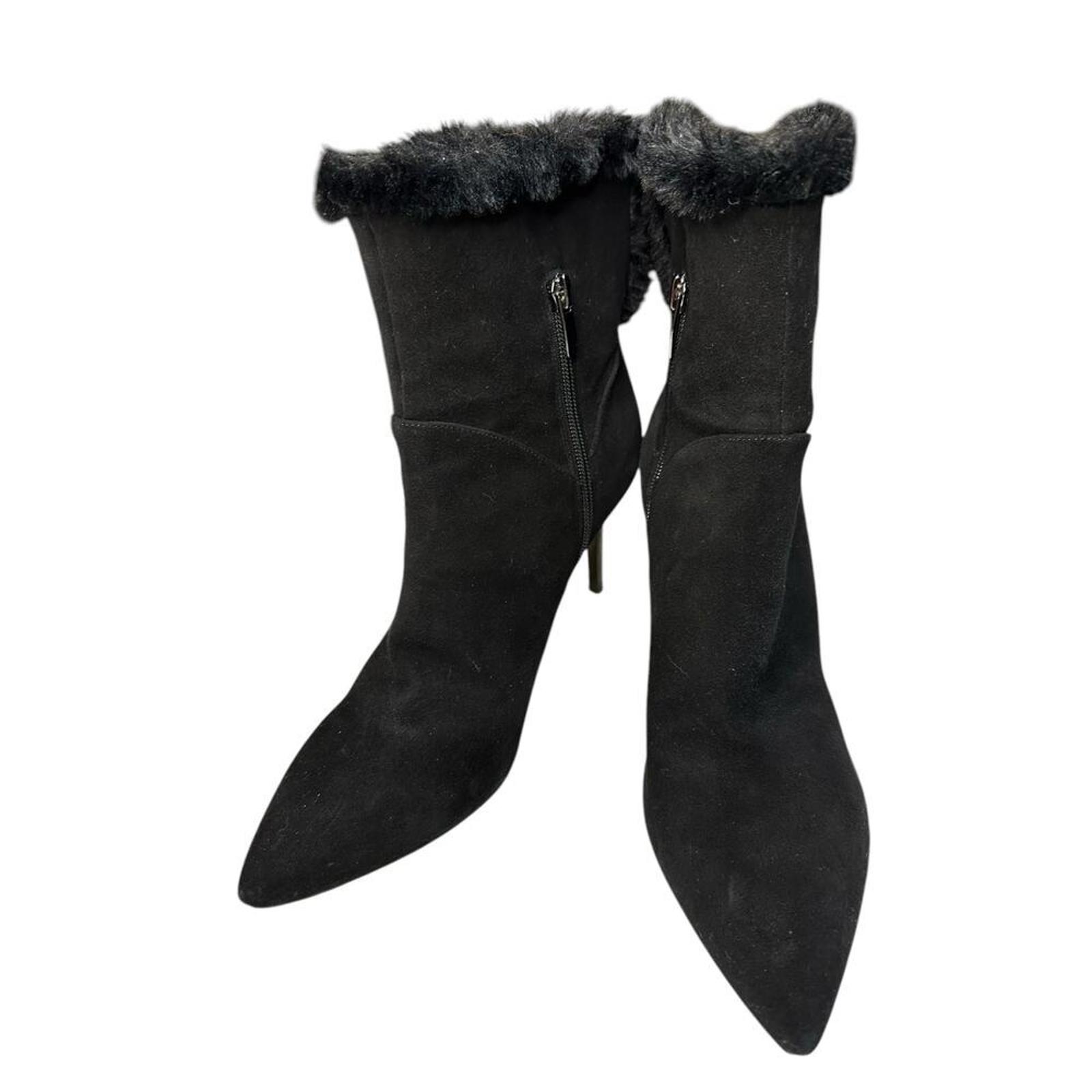 **Nine West Women's Fhani Stiletto Heel Ankle Boots Black Size 9.5 Suede Dressy