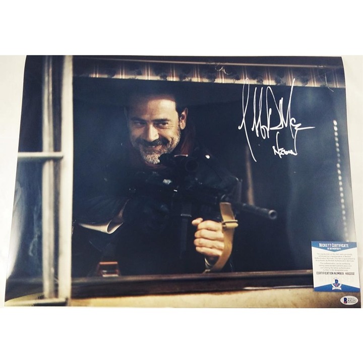 JEFFREY DEAN MORGAN NEGAN SIGNED 16X20 METALLIC PHOTO WALKING DEAD BAS COA 202