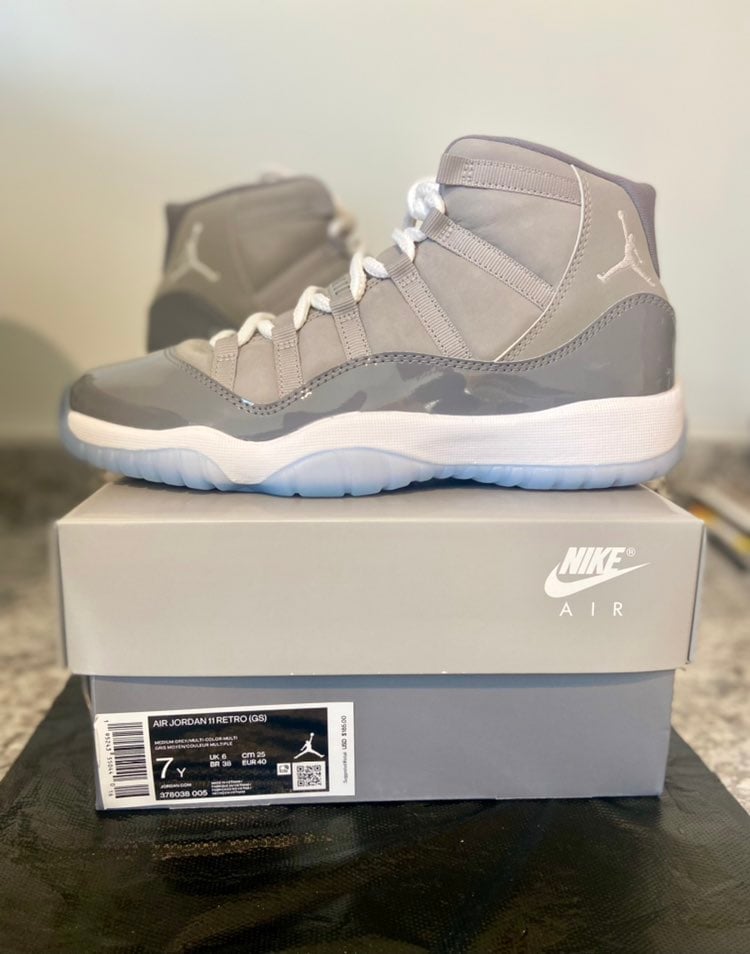 Grade School Size 7 -Nike Air Jordan 11 Retro Cool Grey 2021 378038-005 In Hand