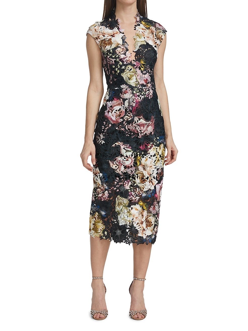 2995 Monique Lhuillier Floral Lace Peplum Shealth Dress size 6