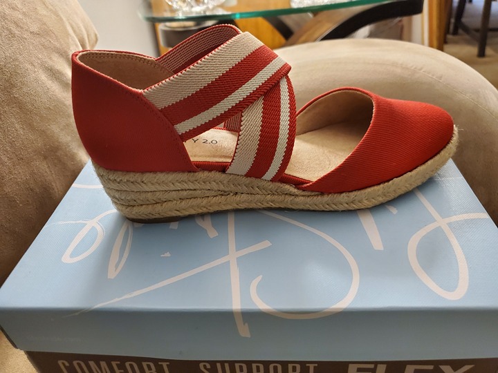 LIFESTRIDE KEATON ESPADRILLE WEDGE SANDAL Color Red/Beige Stripe