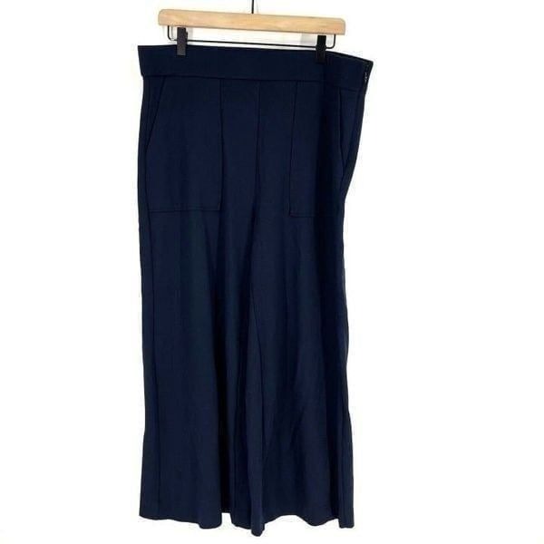 J Crew 365 Pants Size Large Womens Navy Side Zip Wide Leg Ponte Patch Pocket