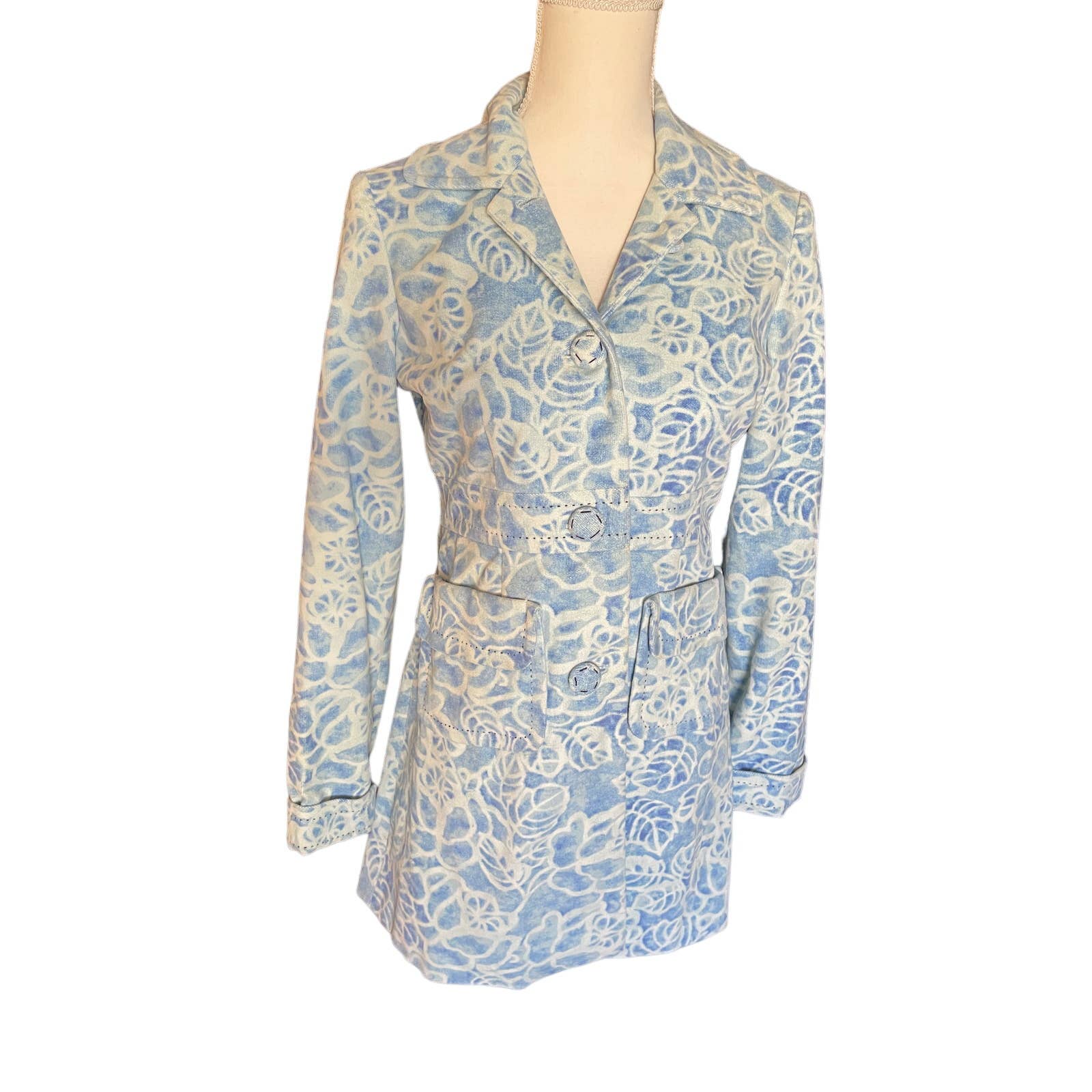 Anthropologie Odille Womens Floral Velvet Cotton Jacket Coat Size 4 Blue