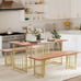 63 3 Piece Dining Table Set for 4-6 Kitchen Breakfast Dinette with 2 Benchs