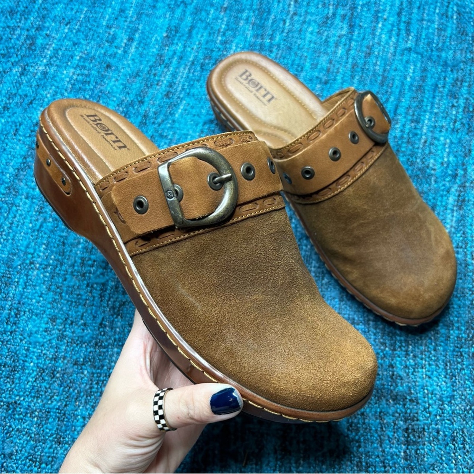 Born Banyan Leather Slip On Clogs in Chestnut Brown Mules Women's Size 10