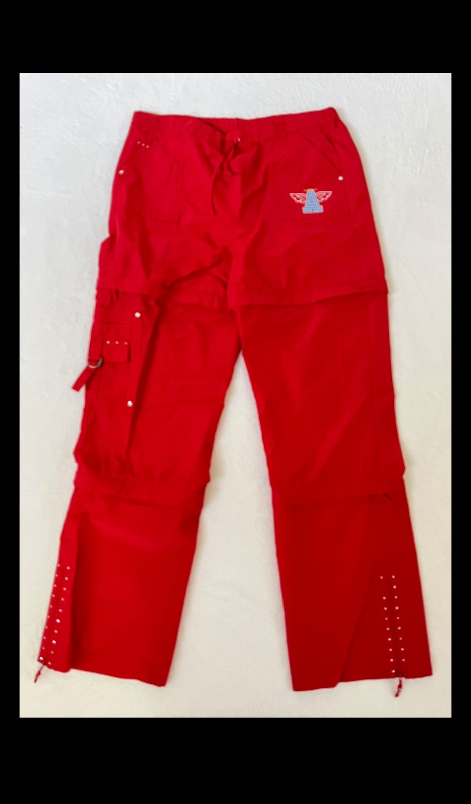 VNTG Arizona Youth 16 Zip off Red Angel Track Pants Y2K 2000s Bratz Rhinestone