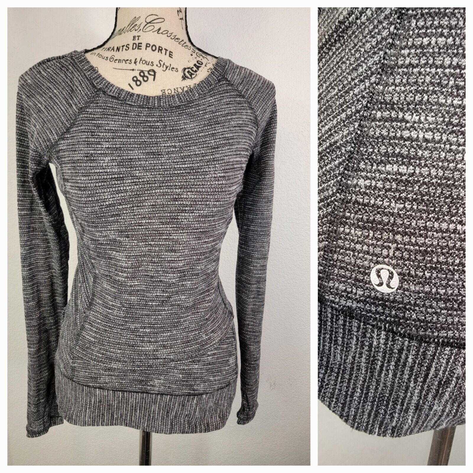 Lululemon Sweater 2 Race Your Pace Crewneck Thumbholes Long Sleeve Herringbone