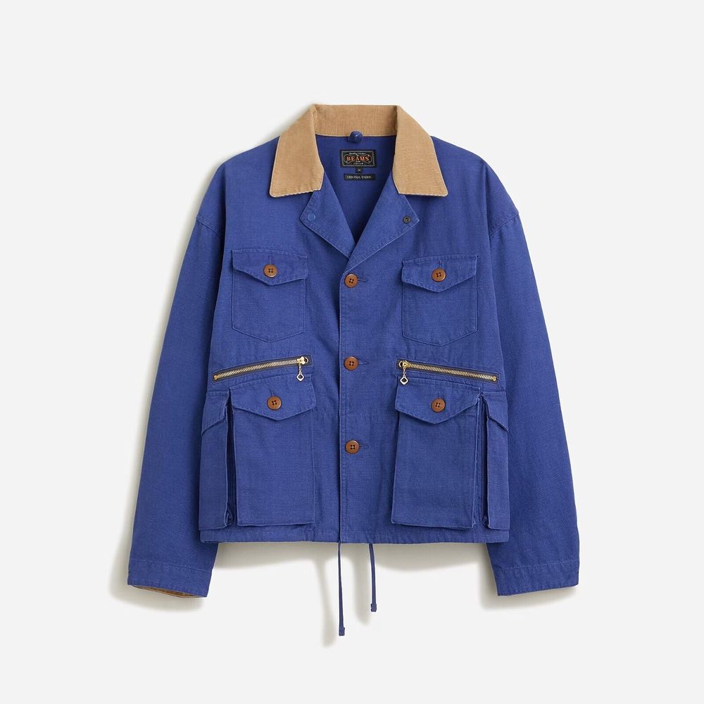BEAMS PLUS Fish Hunting Jacket Blue Canvas Cargo Full Zip XL - NEW 682 NWT