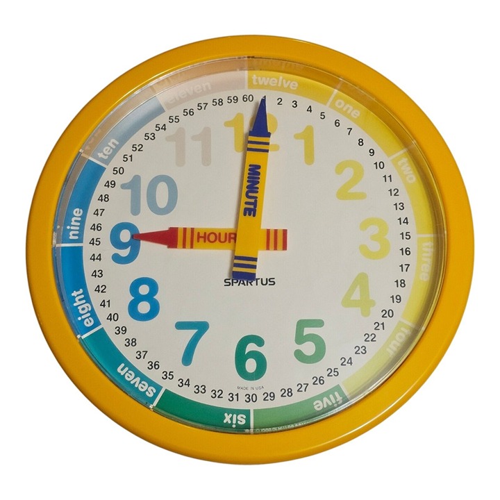 Spartus Crayola Crayon Wall Clock 10 Quartz Learning Child Classroom Vtg 1986
