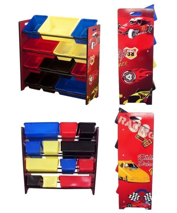 Kidz Racing Series Wood Construction 12 Bin Toy Organizer