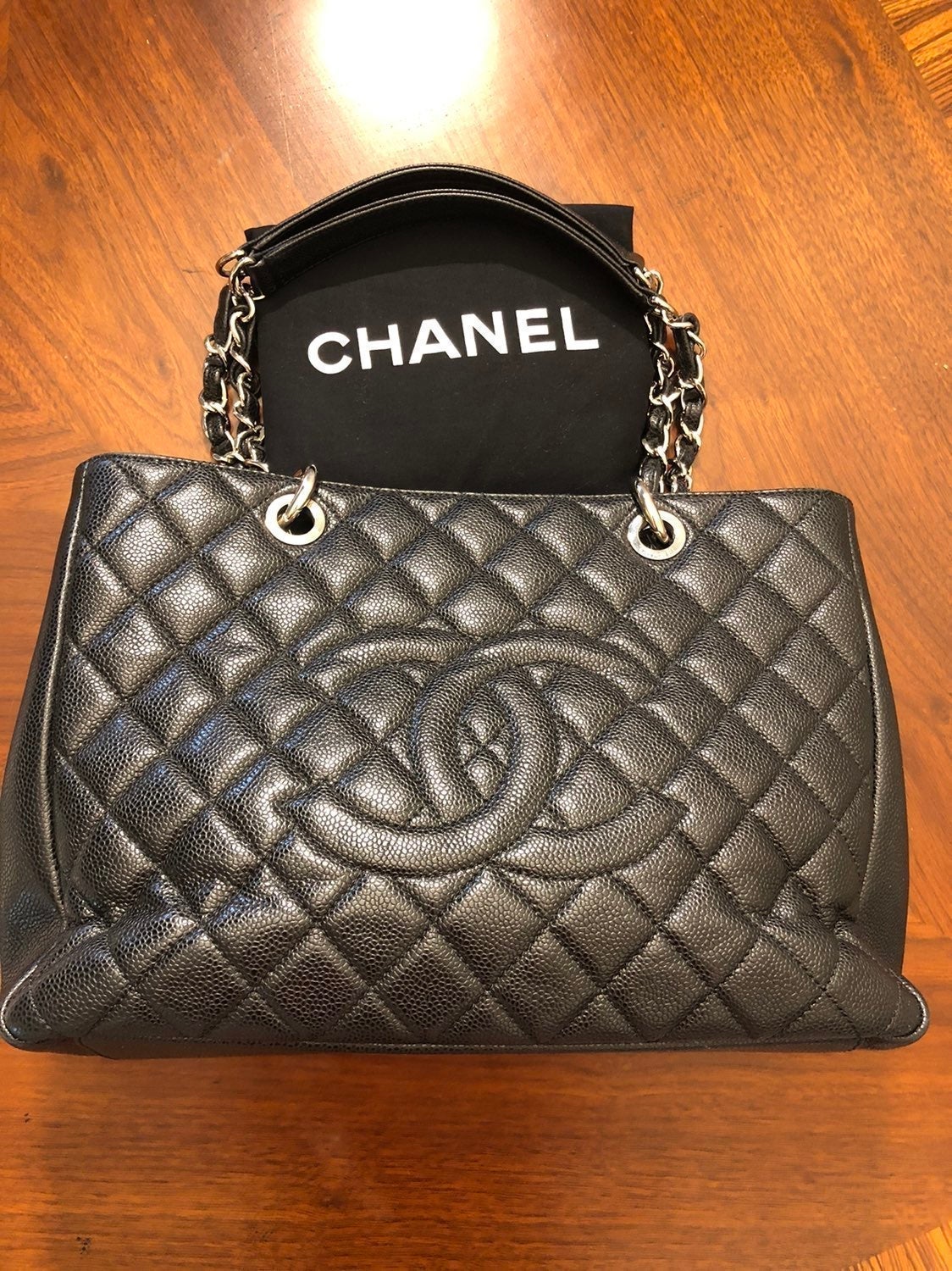 Authentic CHANEL Black Quilted Grand Cav