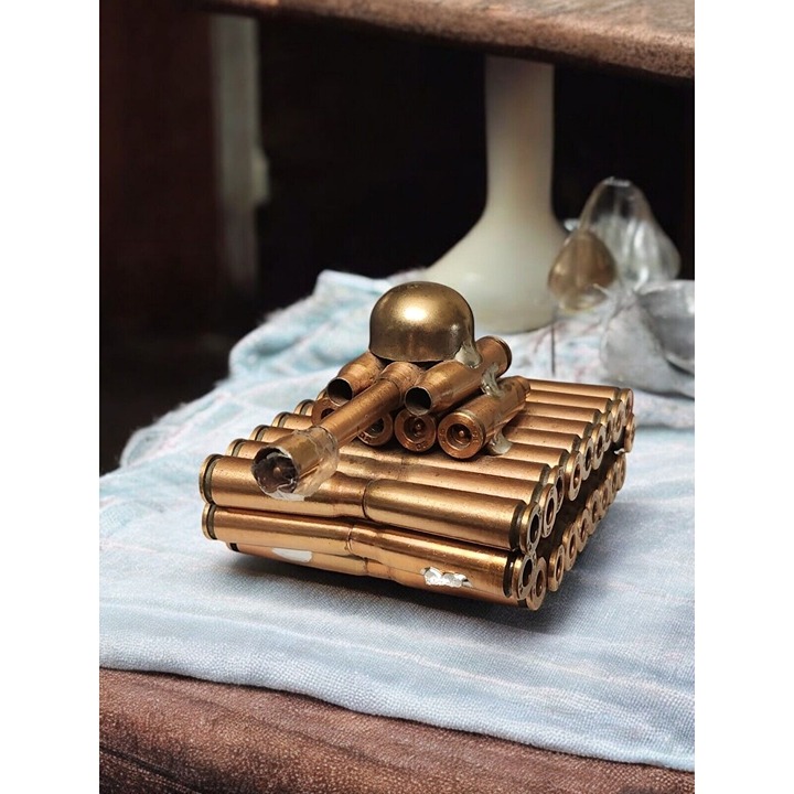 Handmade Bullet Tank Sculpture Welded Brass Military Art Unique Collectible