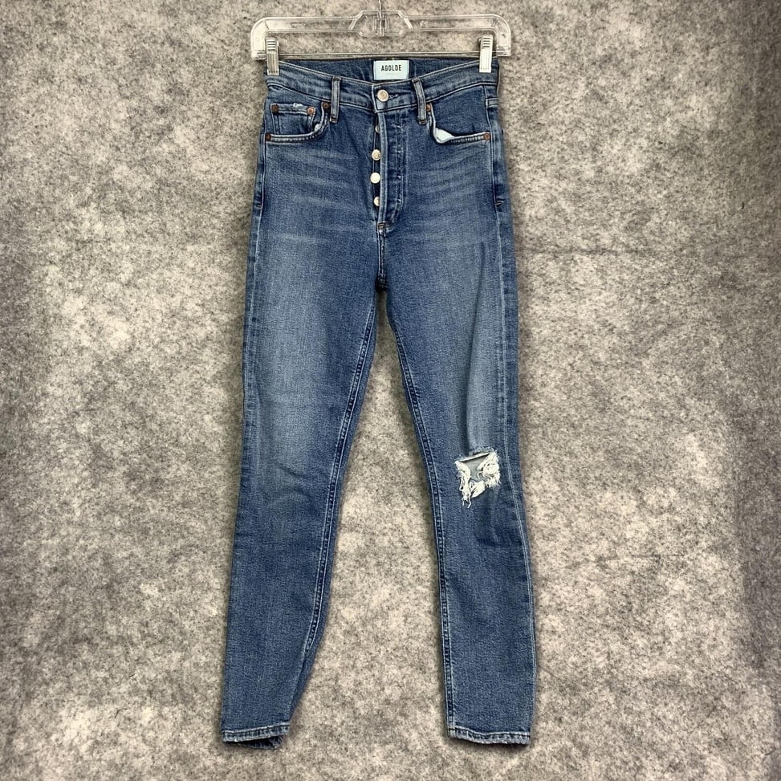 Nico Jeans High Rise Womens 24 Slim Leg Shoreline Denim Ripped Ankle - AGOLDE
