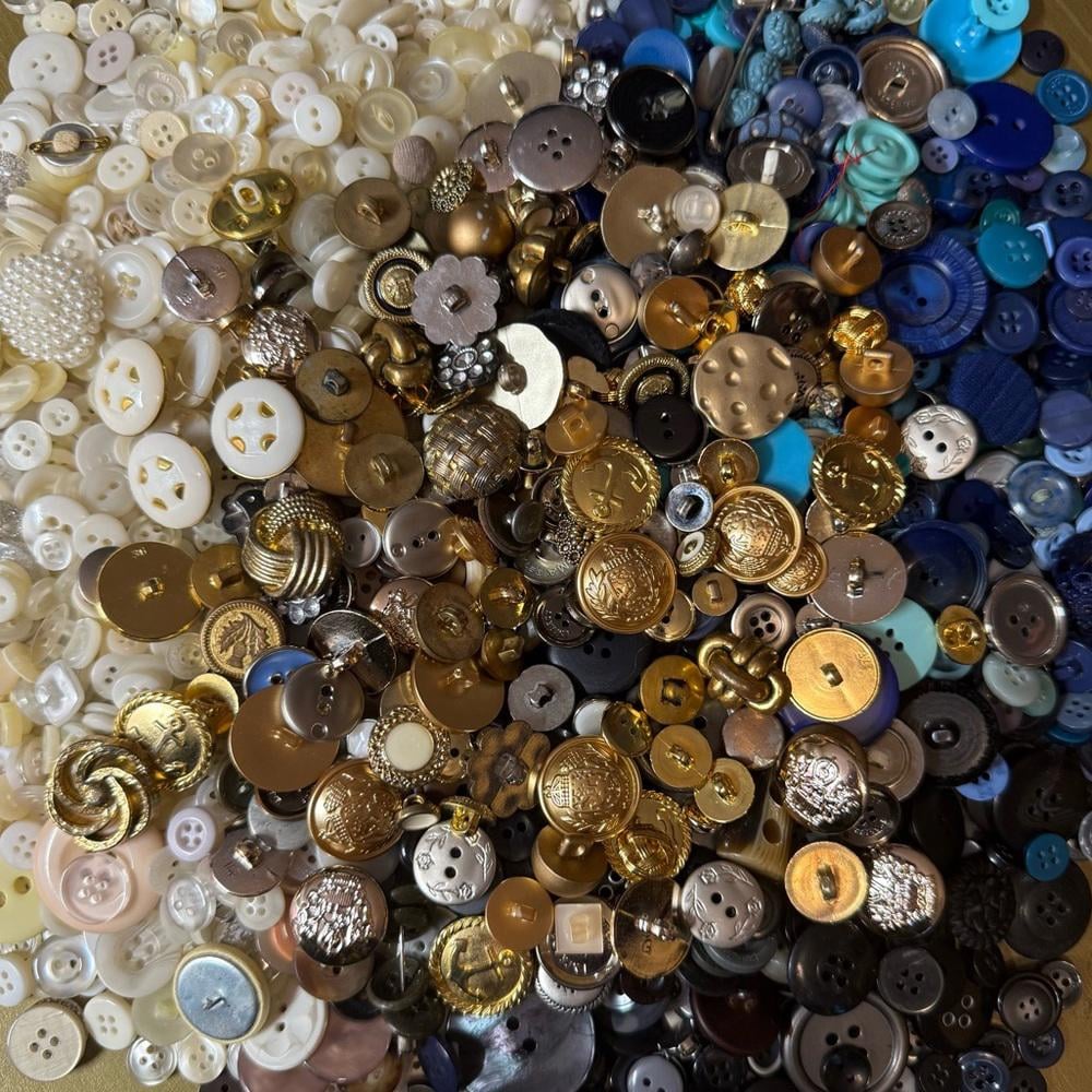 Vintage 2+ Pound Button Lot Huge Collection White Blue Gold