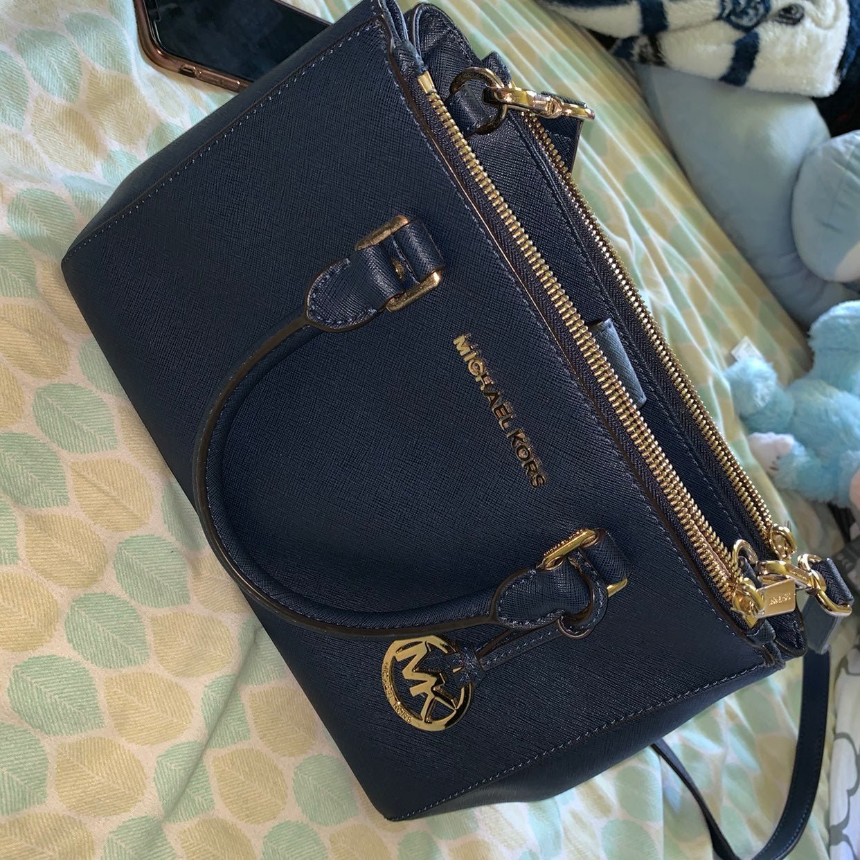 MK Sutton Leather Satchel Medium - Navy