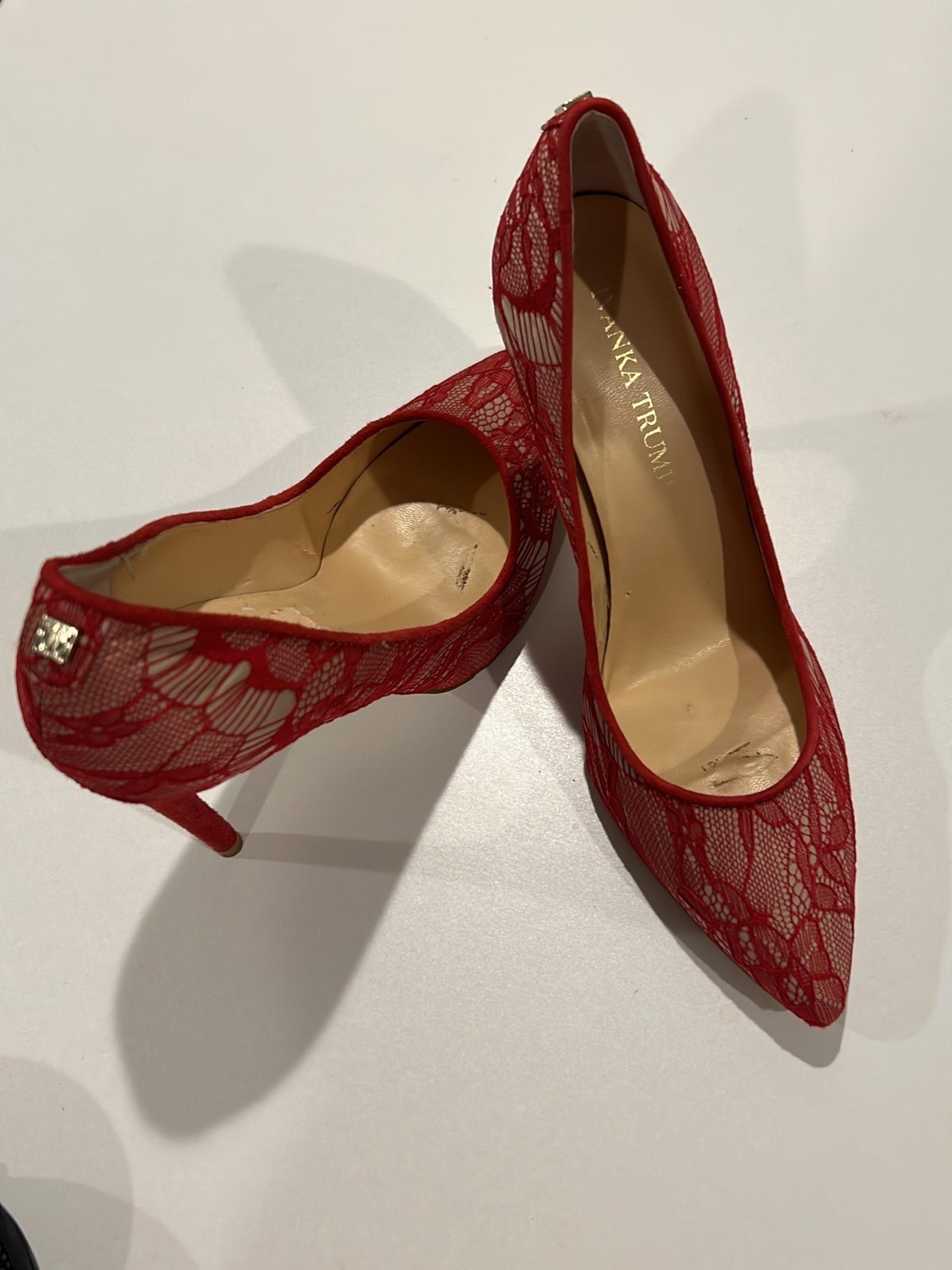 Ivanka Trump red lace pumps