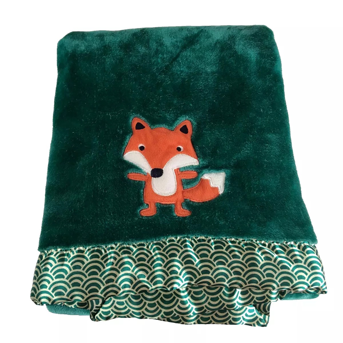 BANANAFISH Fox Baby Blanket Dark Green Satin Trim Super Soft Security Lovey