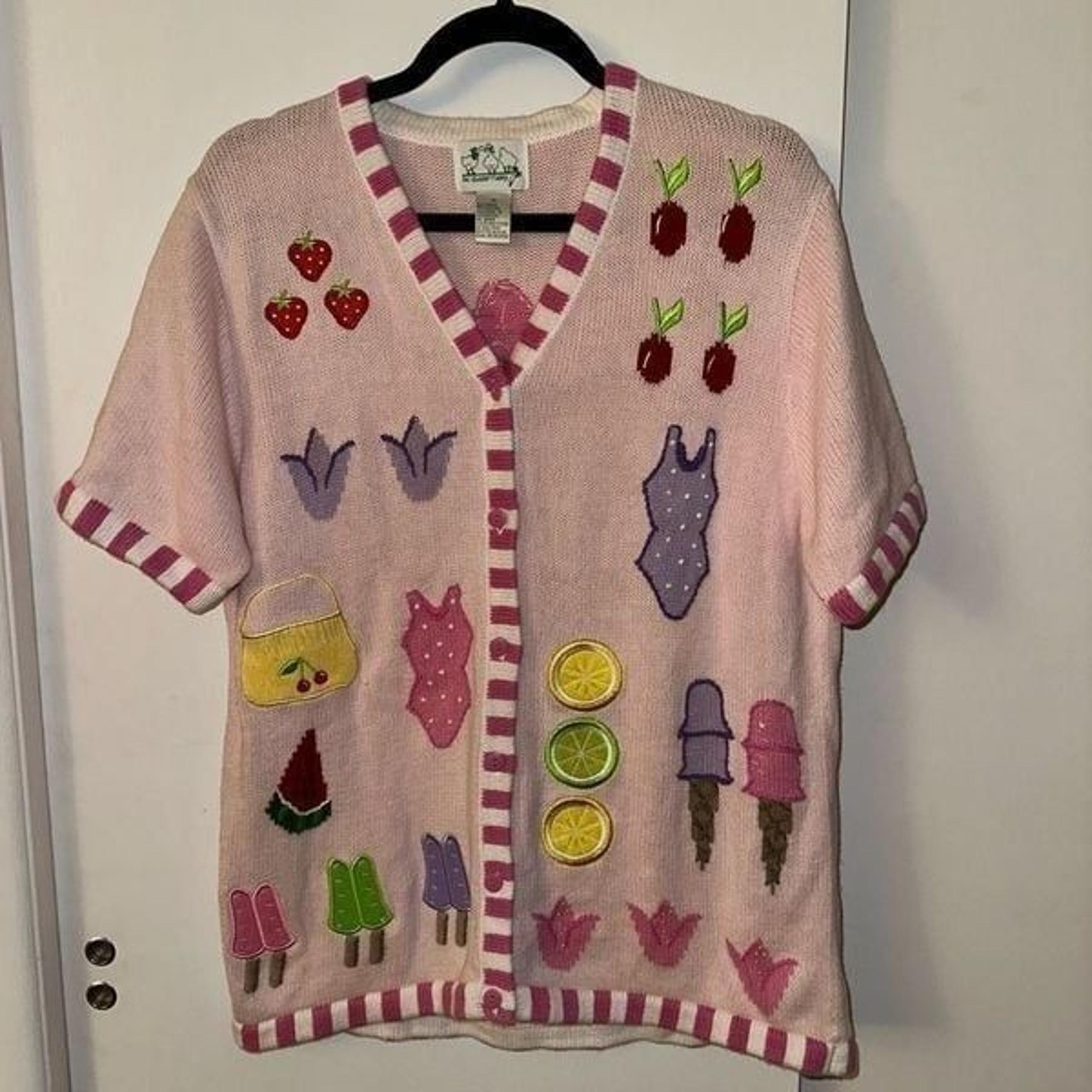 Quacker Factory Rainbow Granny Summer Novelty Cardigan Medium GUC