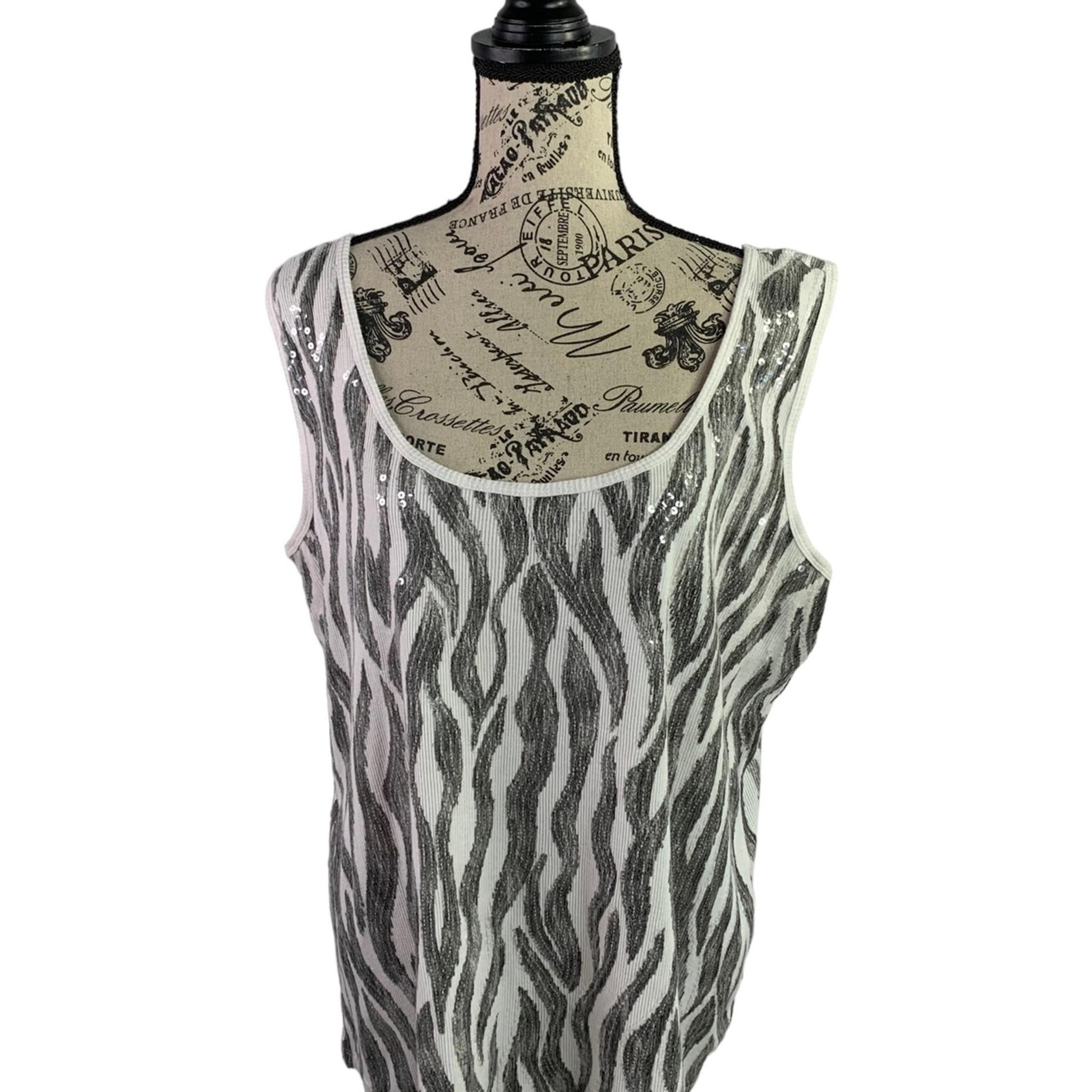 Calvin Klein Tank Top Sleeveless Blouse Animal Print Sequins Cotton Women's 3X