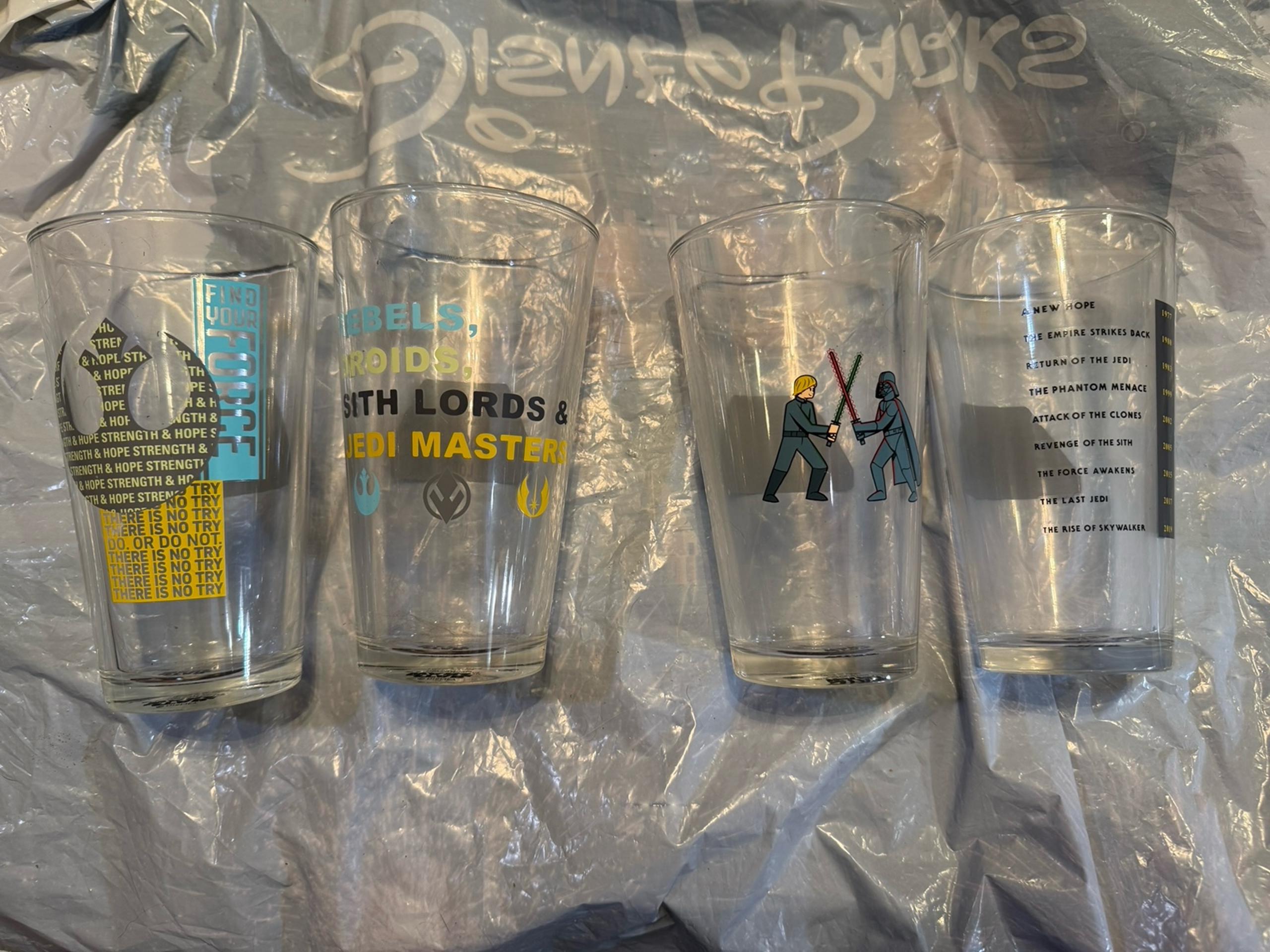 2024 Disney Parks Star Wars Pint Drinking Glass Set of 4 Episodes I-IX NEW