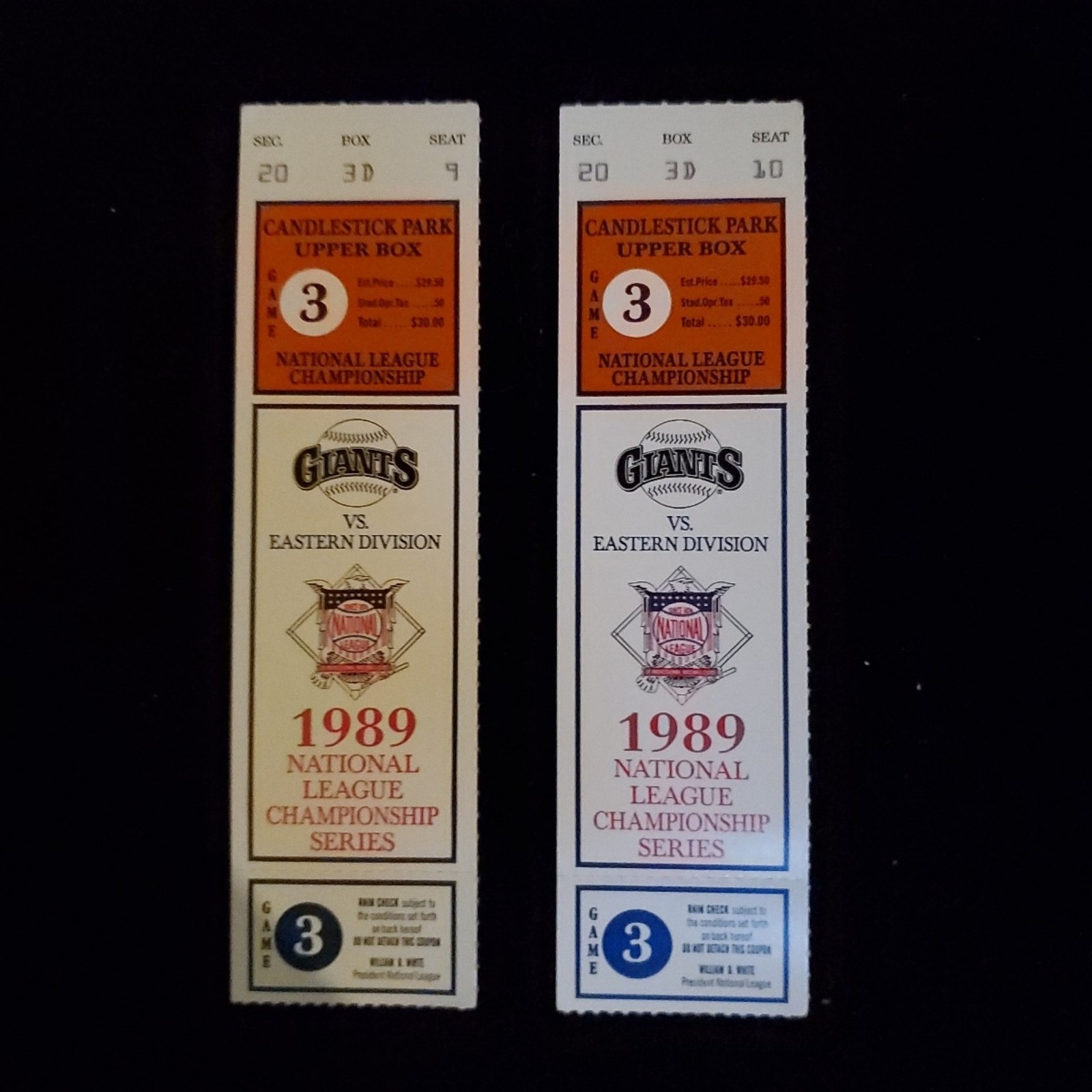 Vintage 1989 National League Championship Series Ticket Stubs