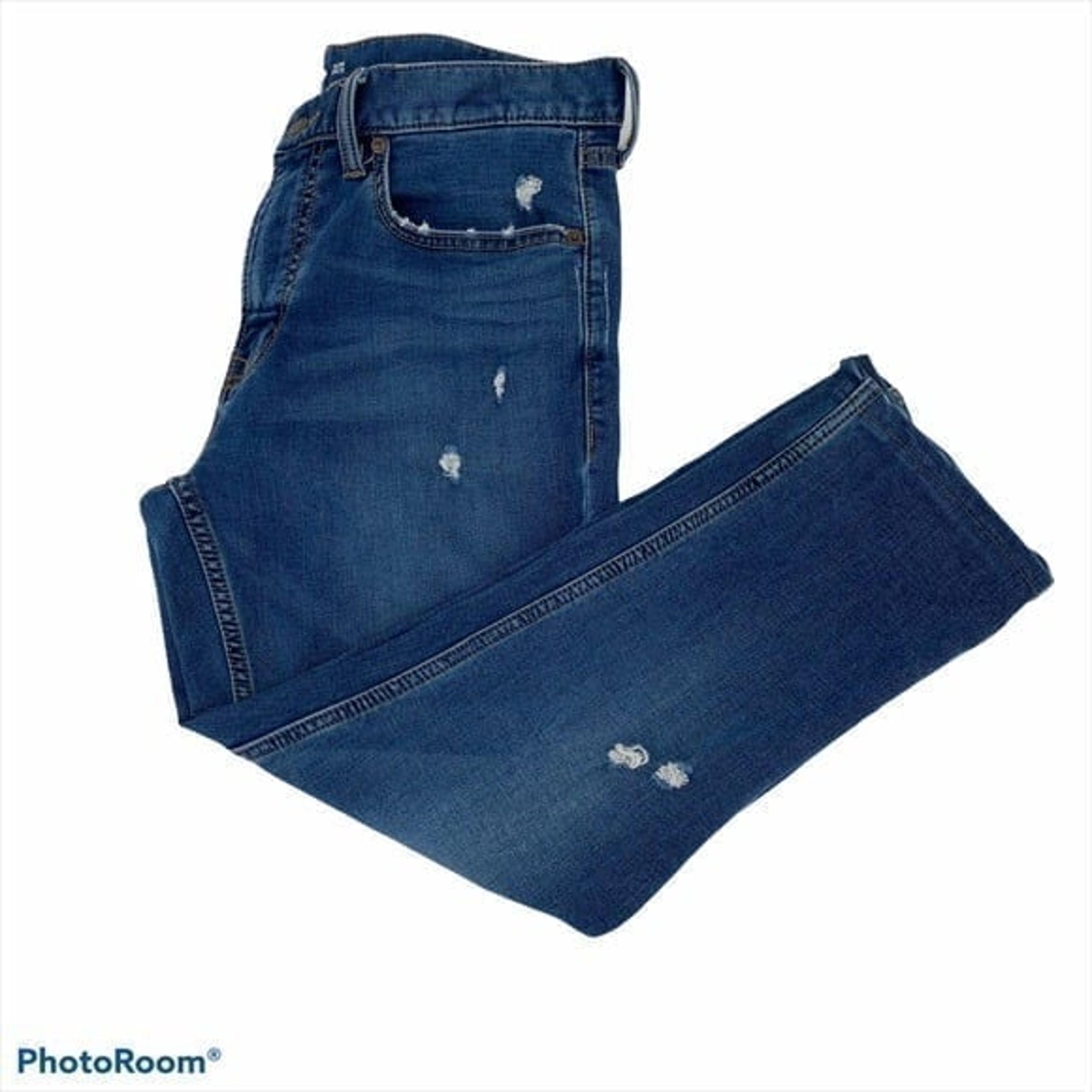 Old Navy Size 7  Slim Women Blue Denim Jeans Distressed Ripped Mid Rise Stretch