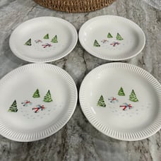 Lenox Christmas Profile Snow Day Porcelain Salad Plates (4)