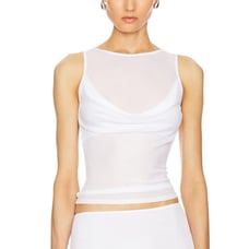 Helsa Sheer Knit Draped Top White XS Bodycon Fitted Designer Tank Top 158 NEW