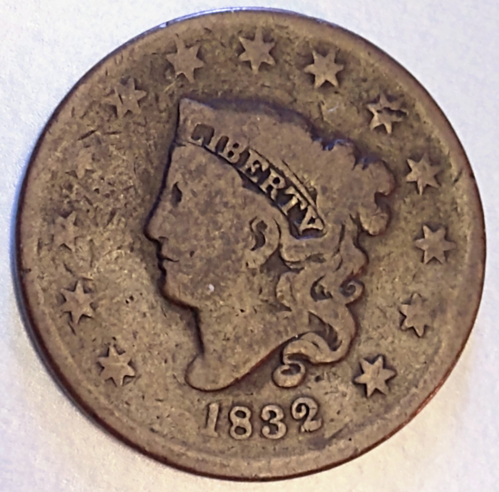 1832 Brown variety Large CENT Early American Rare Antique collectible Coin USA
