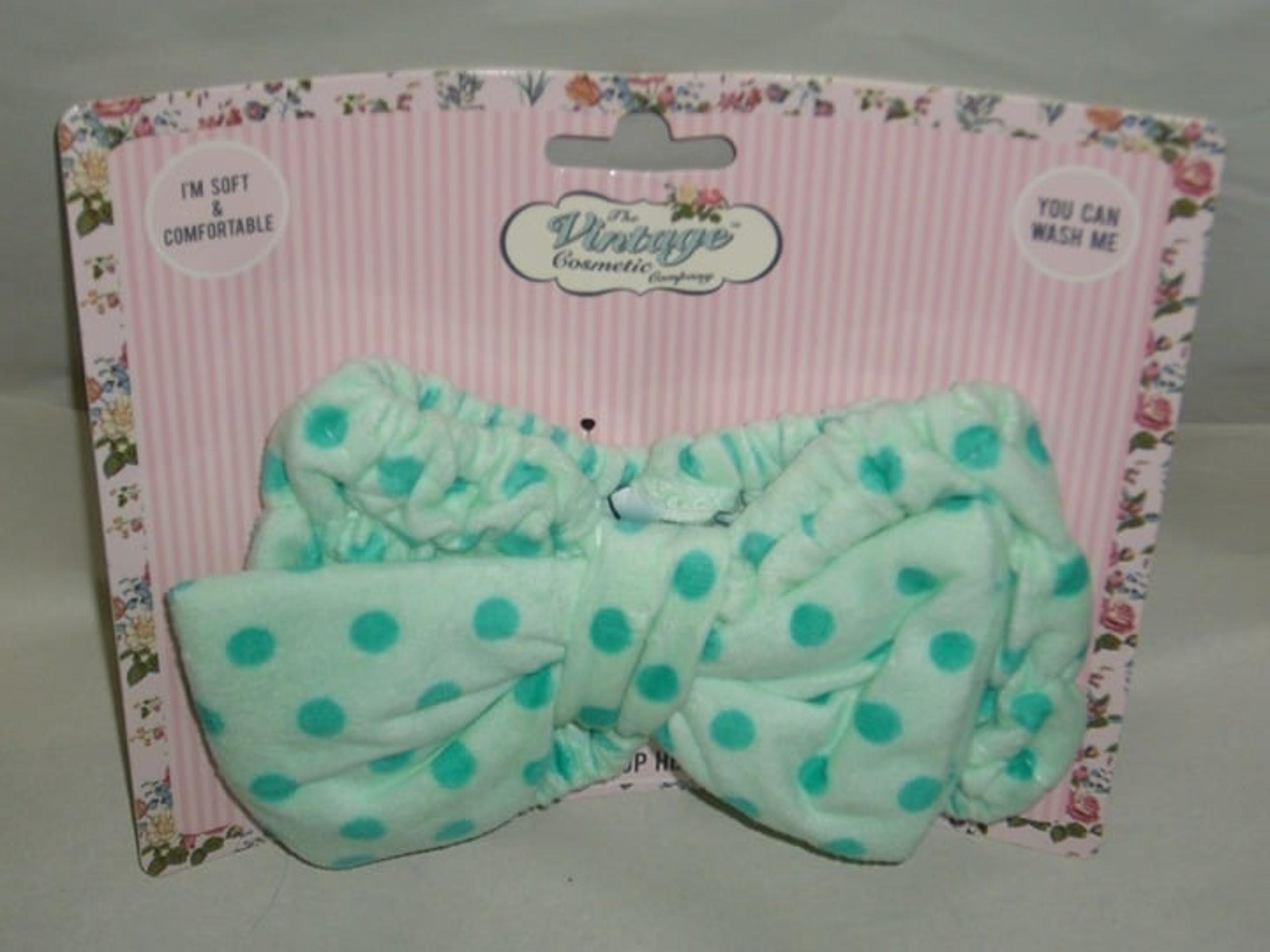 "ALICE" PLUSH MAKE-UP HEADBAND - GREEN POLKA DOT (NEW)
