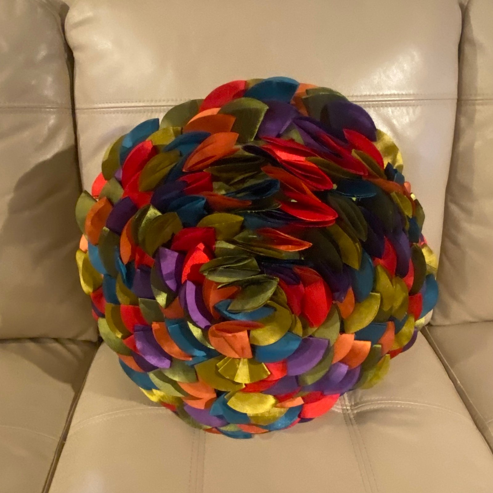 Vintage 1970’s Throw Pillow Colorful Cut Outs Green Satin Backing Hippiecore