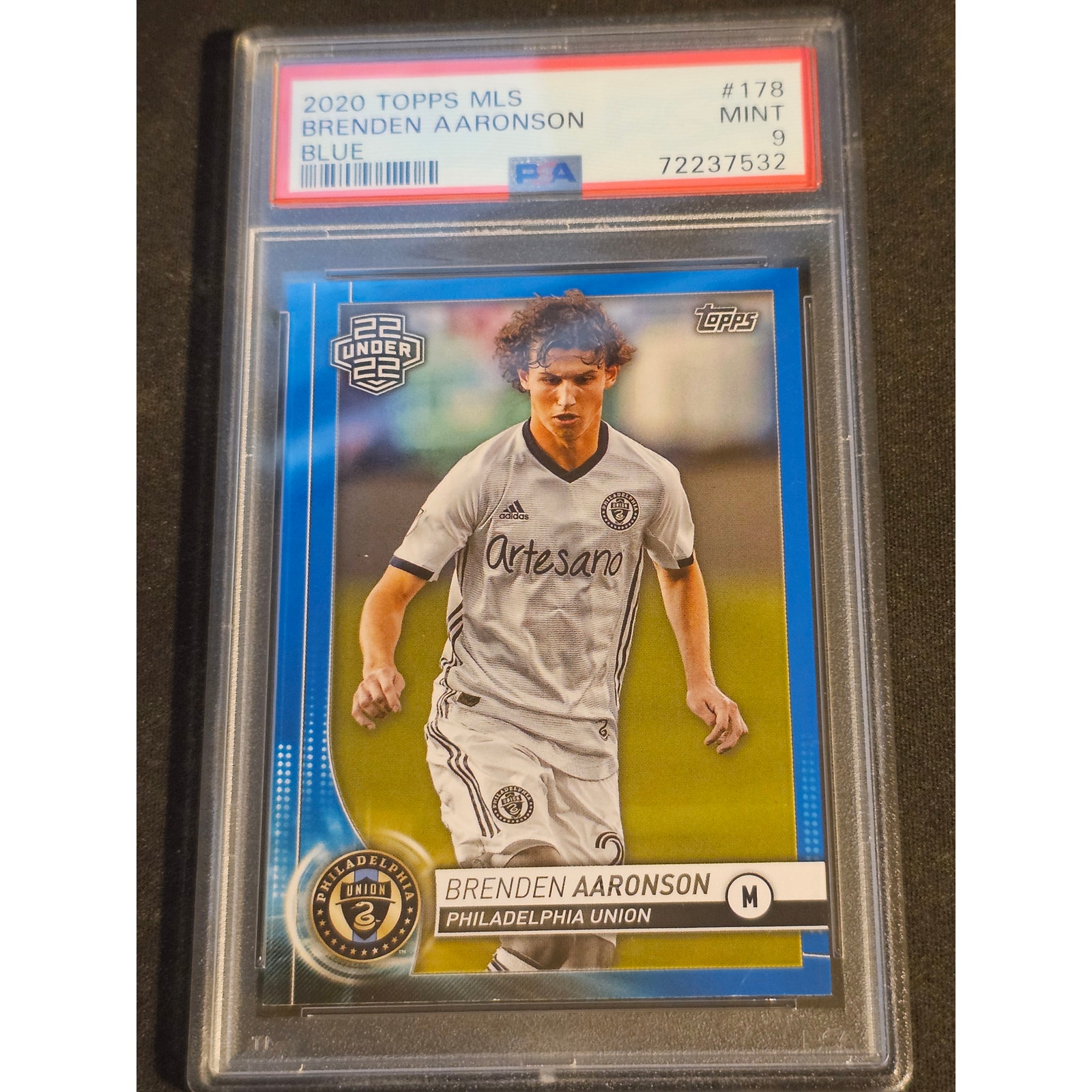 BLUE ROOKIE Brenden Aaronson 96/99 2020 Topps MLS 22 UNDER 22 #178 PSA 9