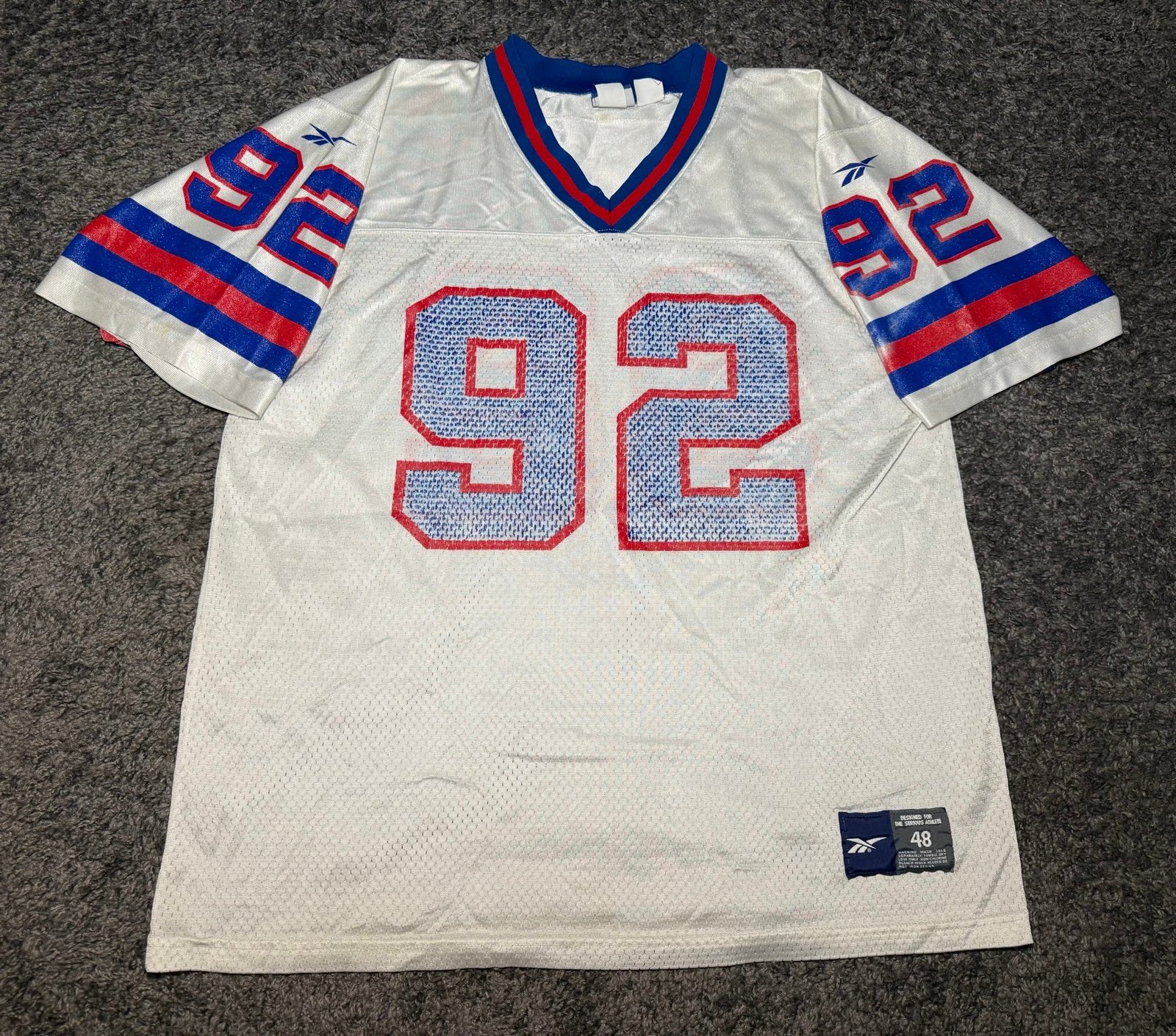 Vtg 90s Michael Strahan Rookie New York Giants Jersey Reebok White XL