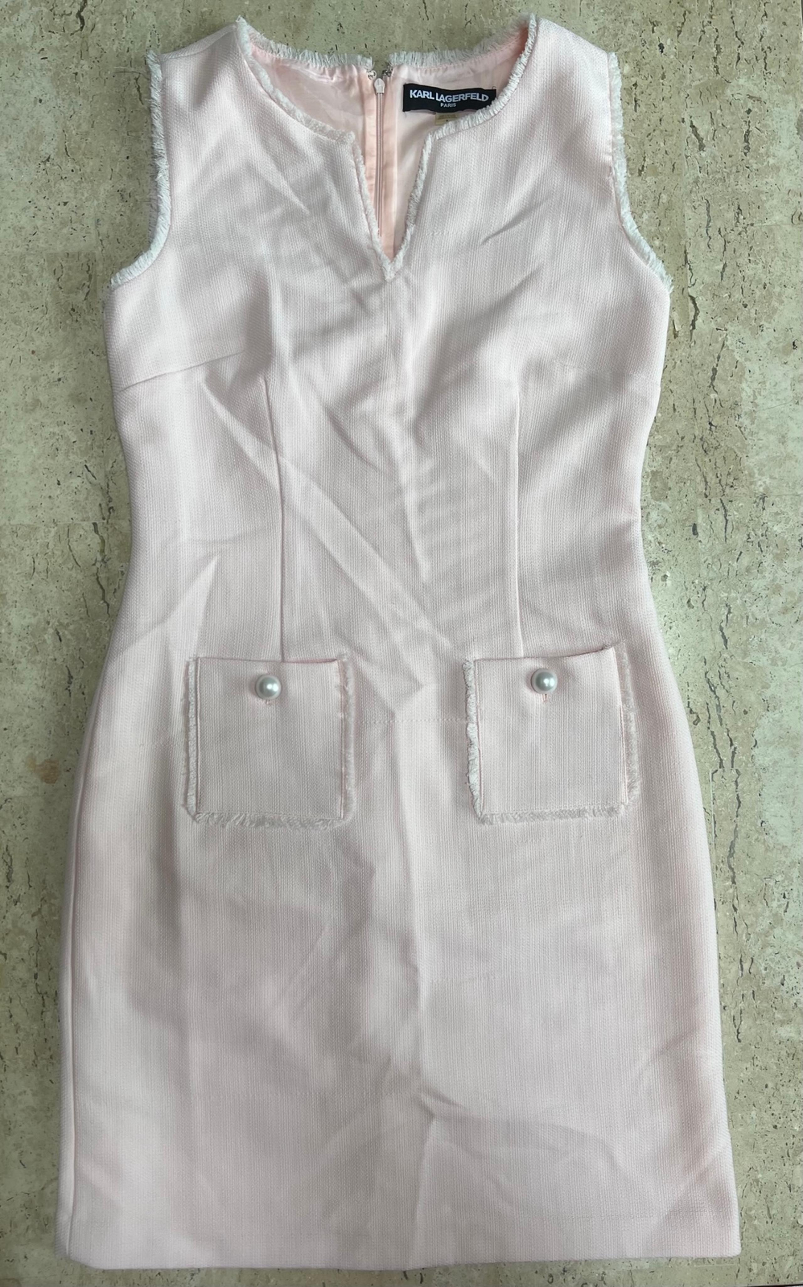 Karl Lagerfeld Pink Sleeveless Tonal Tweed Pocket Sheath Dress Size 6