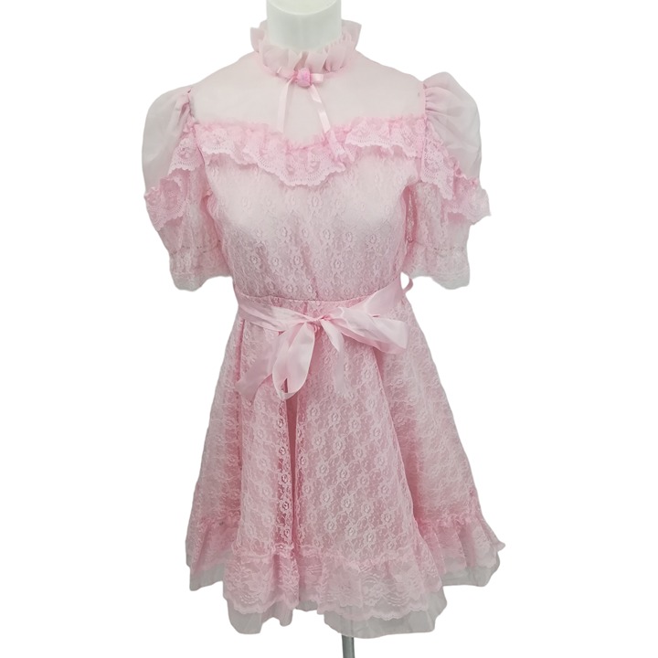 Vintage Fancy Girl Pink Lace Ruffle Circle Dress Size 12.5 Prairie Square Dance