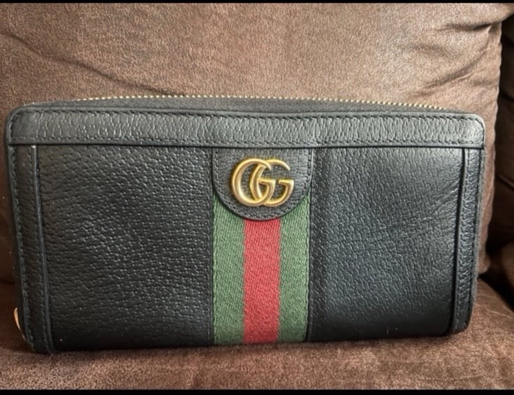 GUCCI Leather and Canvas GG Ophidia Zip Around Wallet Black