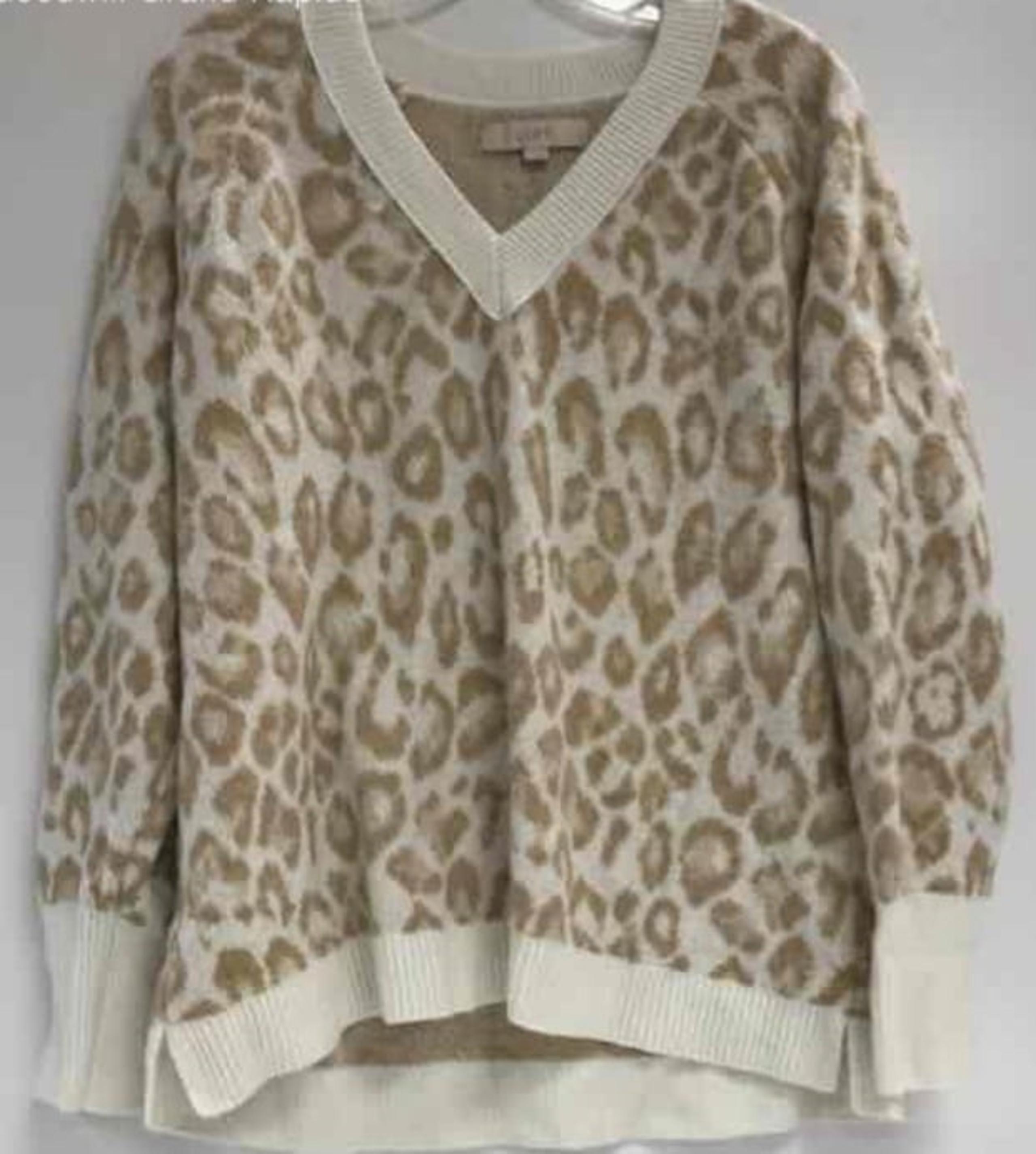 Womens Loft V-Neck Animal Print Sweater L