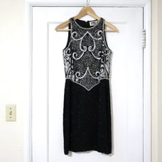 Vintage Niteline Beaded Sequin Black Silver Silk Mini Dress Size 2/4 Holiday NYE