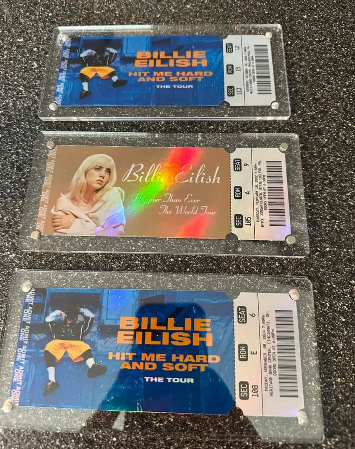 HOLOGRAPHIC Billie Eilish concert ticket WITH FRAME