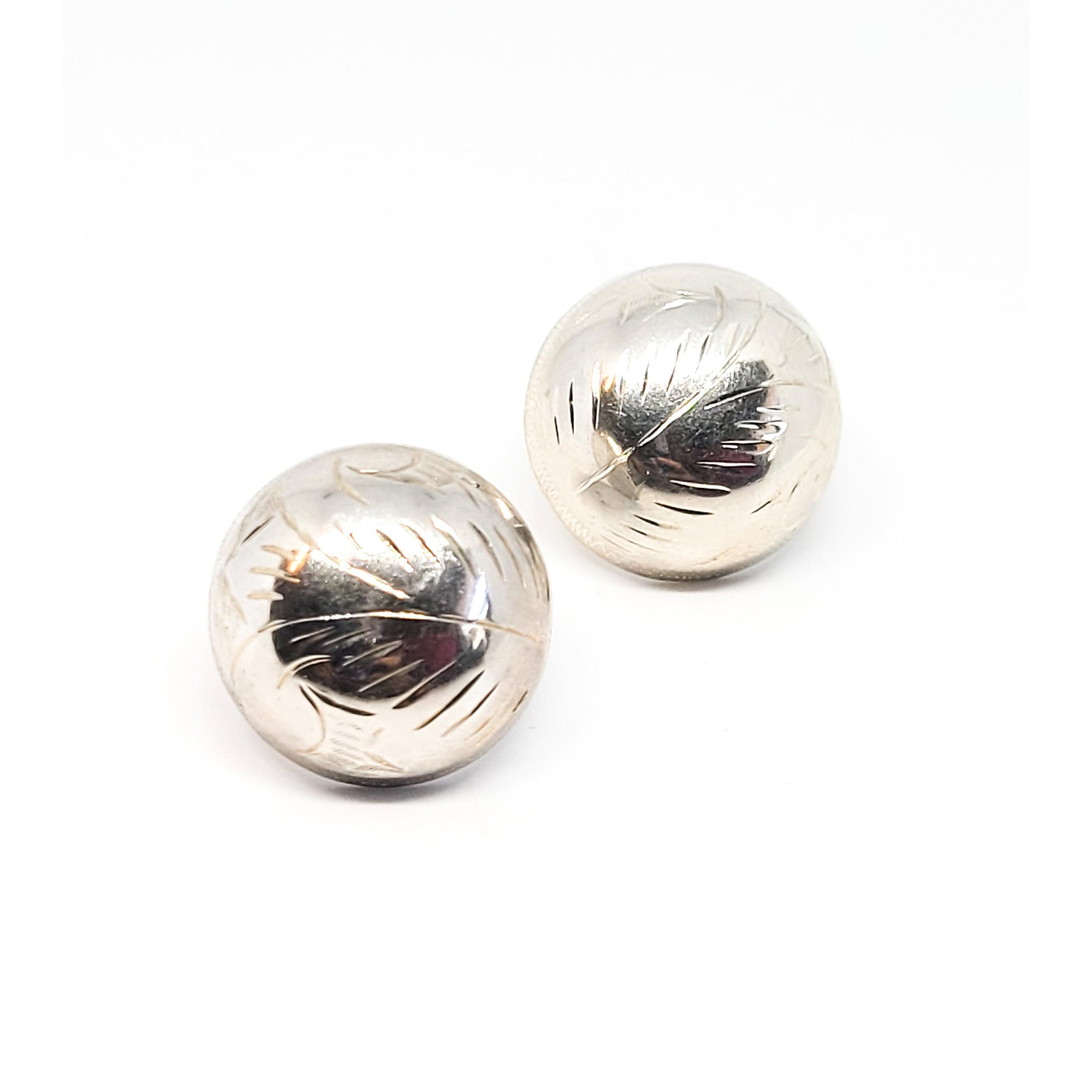Concho STI etched sterling silver holloware domed vintage button post earrings