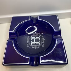 Square Rocky Patel Glass 4 Cigars Ashtray Navy Blue “H” Logo HAMLET