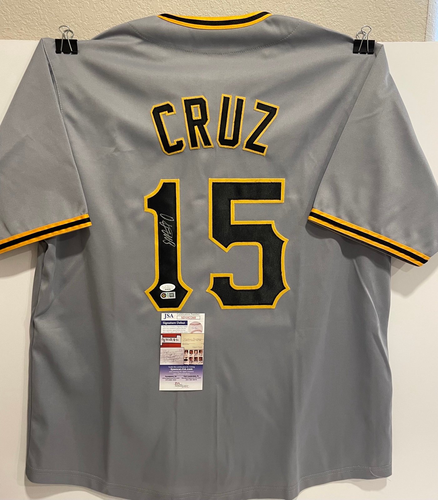 Pittsburgh Pirates Oneil Cruz Autographed Pro Style Grey Custom Jersey JSA COA