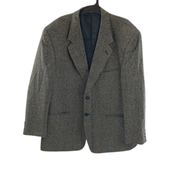 Barrington Silk Blazer Mens Checks Black Cream Button Front Size 44 Sport Coat